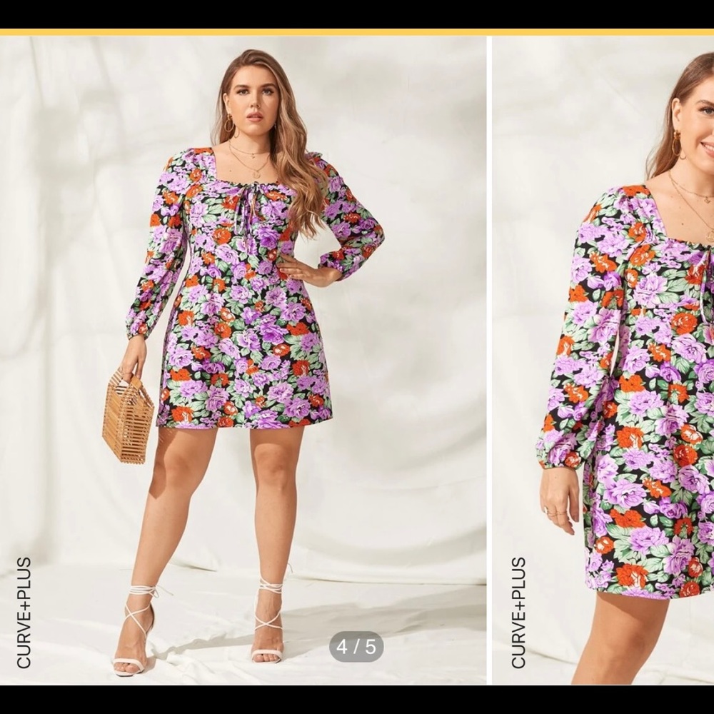 Plus size soft flower dress - Picture 2 of 3